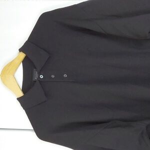 E-Luxe Evergreen |Mens Polo Black Wool Button Sweater Luxury Collar Preppy Sz.XL
